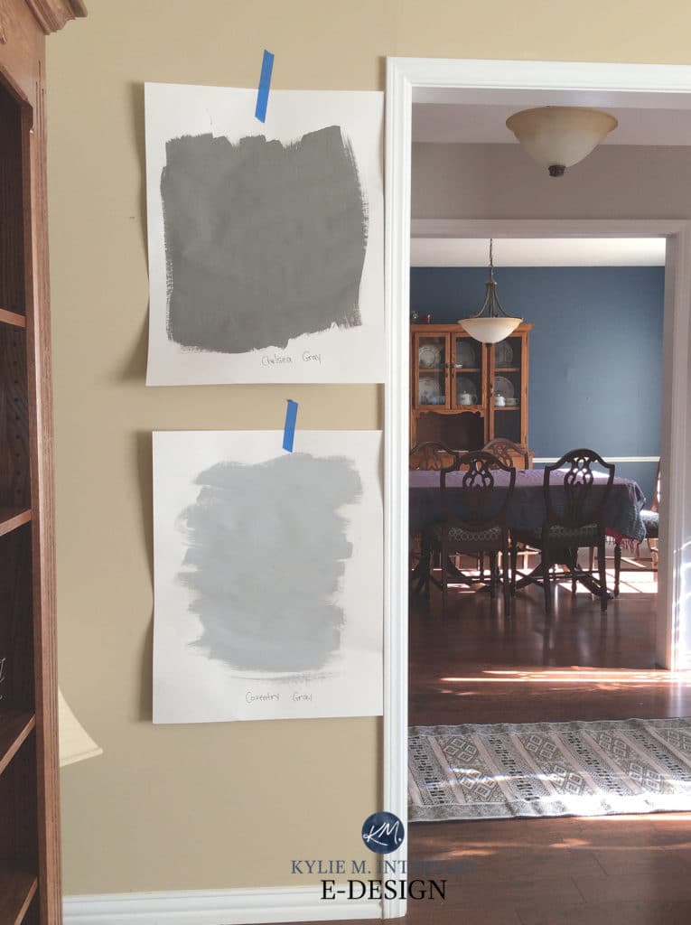 Benjamin Moore Coventry Gray and Chelsea Gray paint samples. Kylie M INteriors Edesign