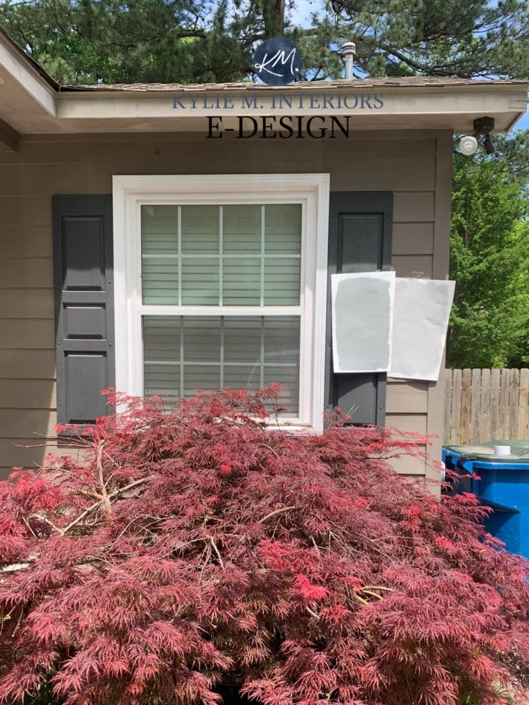 Exterior gray paint colour samples. Sherwin Williams and Benjamin Moore. Kylie M Interiors Edesign, online paint colour consulting