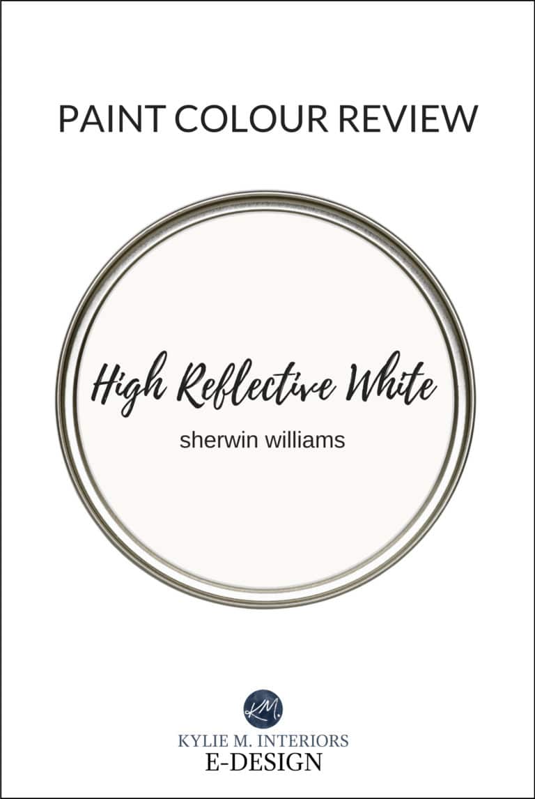 Paint colour review of the best super white paint colour, Sherwin Williams High Reflective White. Undertones and more. Kylie M Interiors Edesign, online paint color consultant and edesign expert