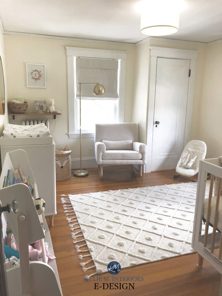 Best cream neutral paint colour, Benjamin Moore Featherbed in baby nursery room. Kylie M Interiors Edesign