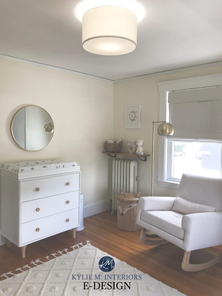 Best cream yellow paint colour, Benjamin Moore Featherbed in baby nursery room. Kylie M Interiors Edesign (2)
