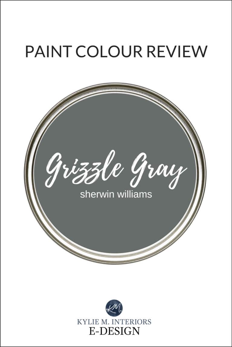 Paint colour review of best dark gray or charcoal paint colour, Sherwin Williams Grizzle Gray. Kylie M Interiors, popular e-design and paint colour blogger and diy advice