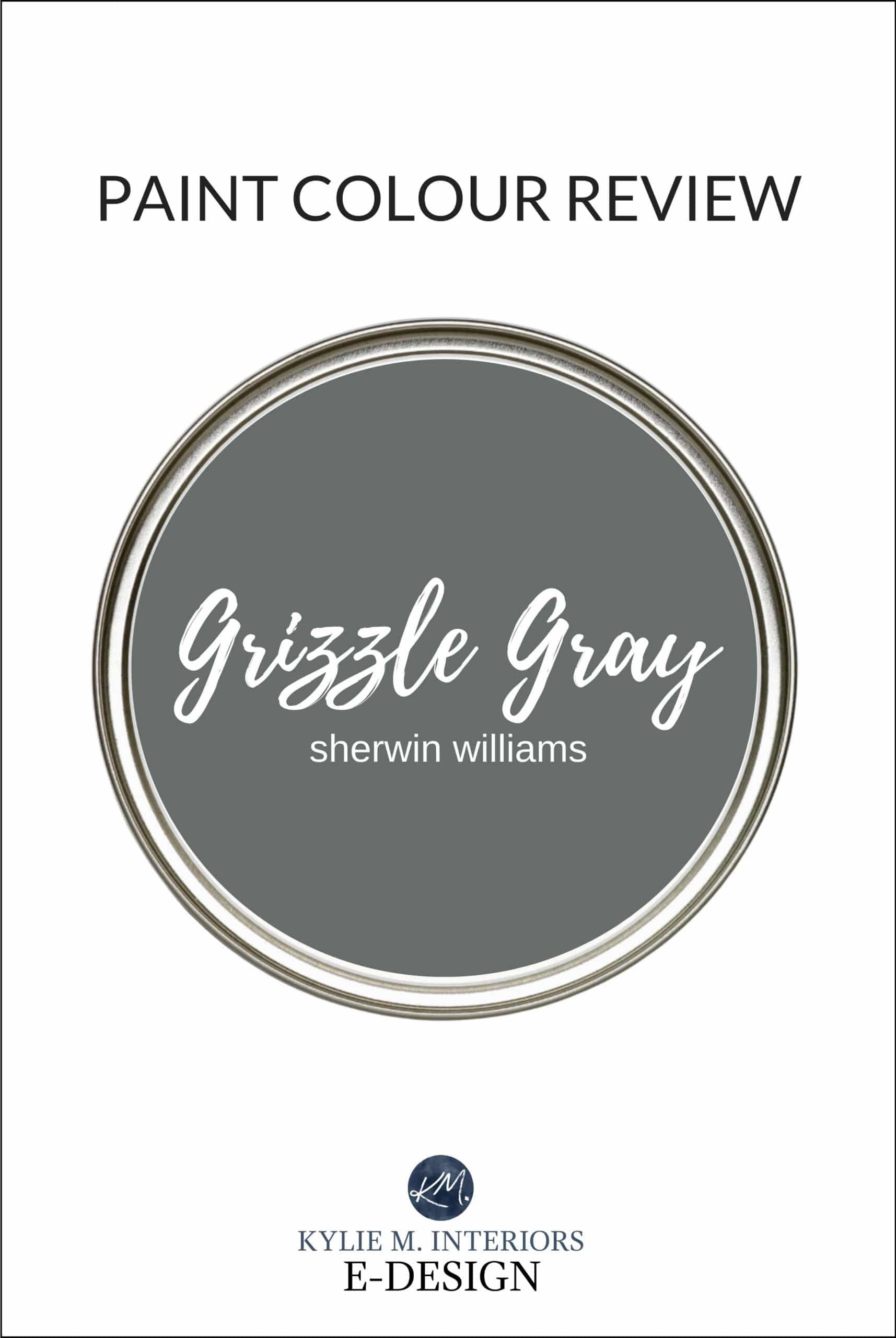 Paint colour review of best dark gray or charcoal paint colour, Sherwin Williams Grizzle Gray. Kylie M Interiors, popular e-design and paint colour blogger and diy advice