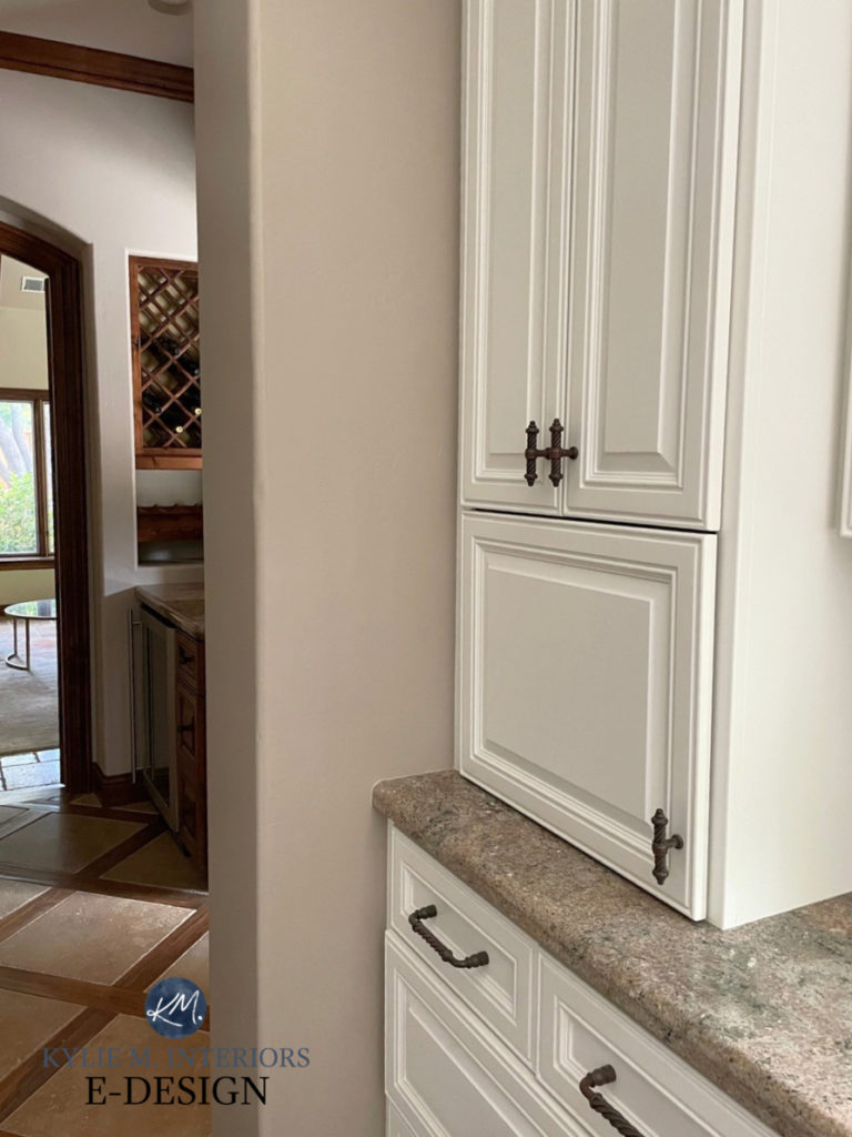 Sherwin Williams Tony Taupe with granite countertop, beige taupe greige. Aesthetic, Kylie M Interiors edesign