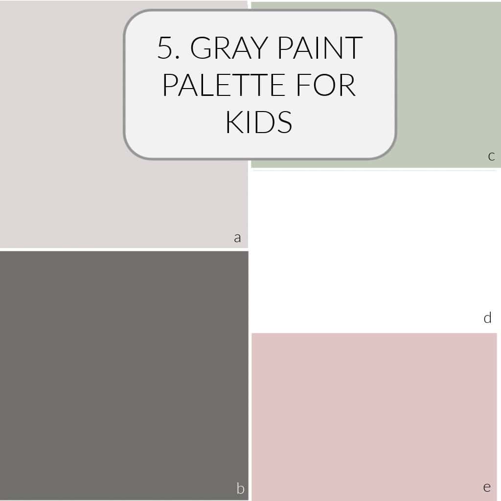 Soft, romantic kids room paint palette with gray. Boy or girl. Kylie M Interiors edesign