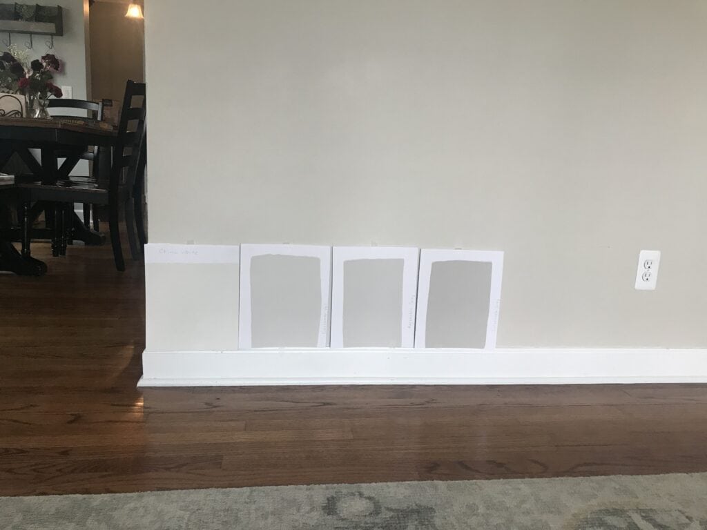 China White, Gossamer, Agreeable, Colonnade. popular warm neutral paint colors with white trim