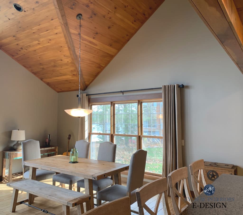 Sherwin Williams Tony Taupe, one of the best beige or tan paint colours with wood trim or ceilings. Kylie M Interiors DIY ADVICE and color blogger