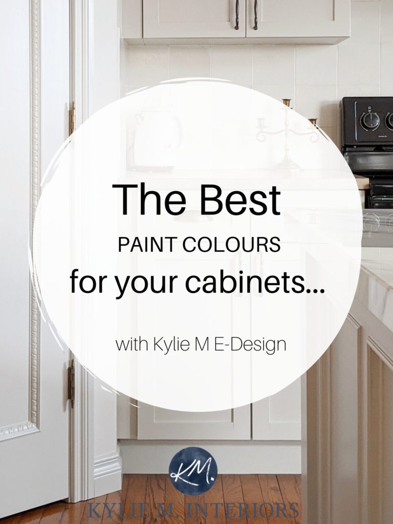 The best paint colours for kitchen cabinets. Kylie M Interiors Edesign, online paint color consultant, virtual design and edecor. Benjamin and Sherwin. Market