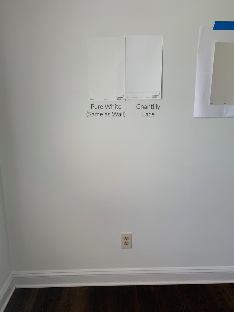 Comparing Pure White vs Chantilly Lace. Kylie M Interior online paint color consulting, best white color