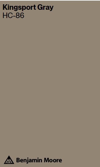 Benjamin Moore Kingsport Gray, peel and stick paint sample Samplize with Kylie M Interiors online paint colors. Best taupe.