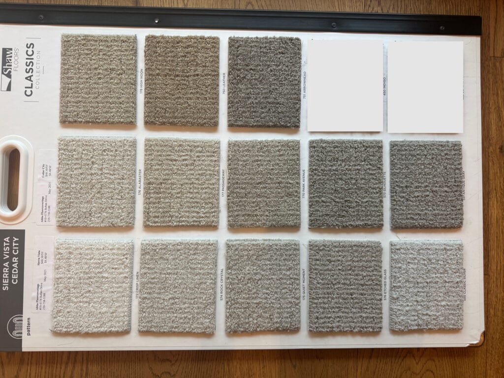 shaw carpet, how to pick the right color of carpet and undertones - too dark samples