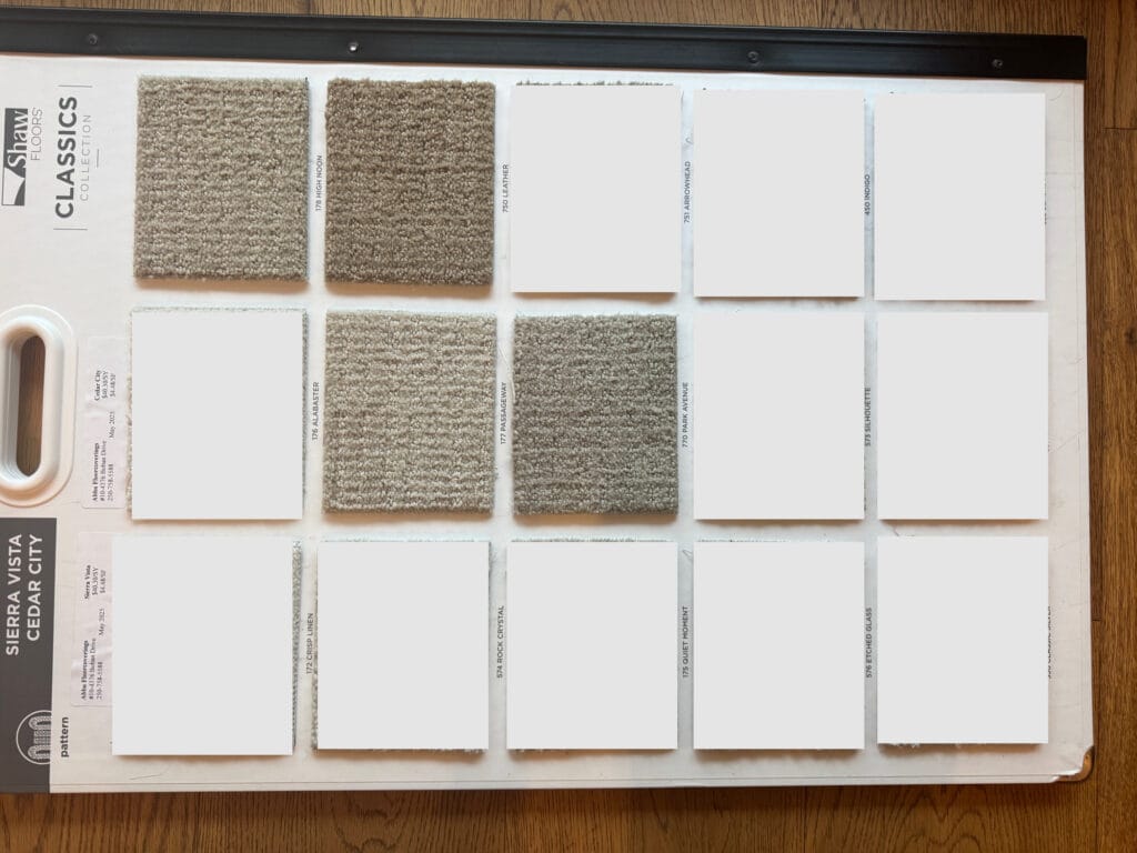 shaw carpet, how to pick the right color of carpet and undertones - too gray samples