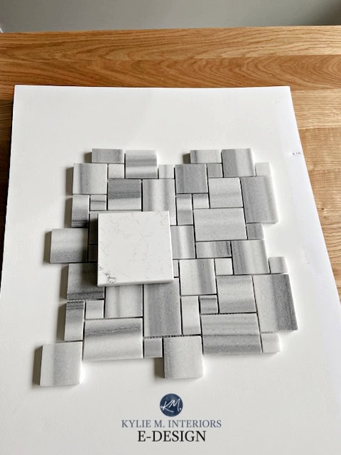 How to pick gray paint colors for your countertop, tiles and more. Shown marble, tile countertop. Kylie M Interiors Edesign (2)