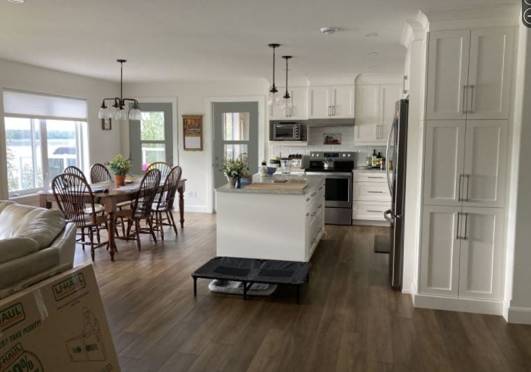 Benjamin Moore Cloud White, do you need same white matching on cabinets, ceiling and trim, kitchen with warm white. Kylie M Interiors Edesign