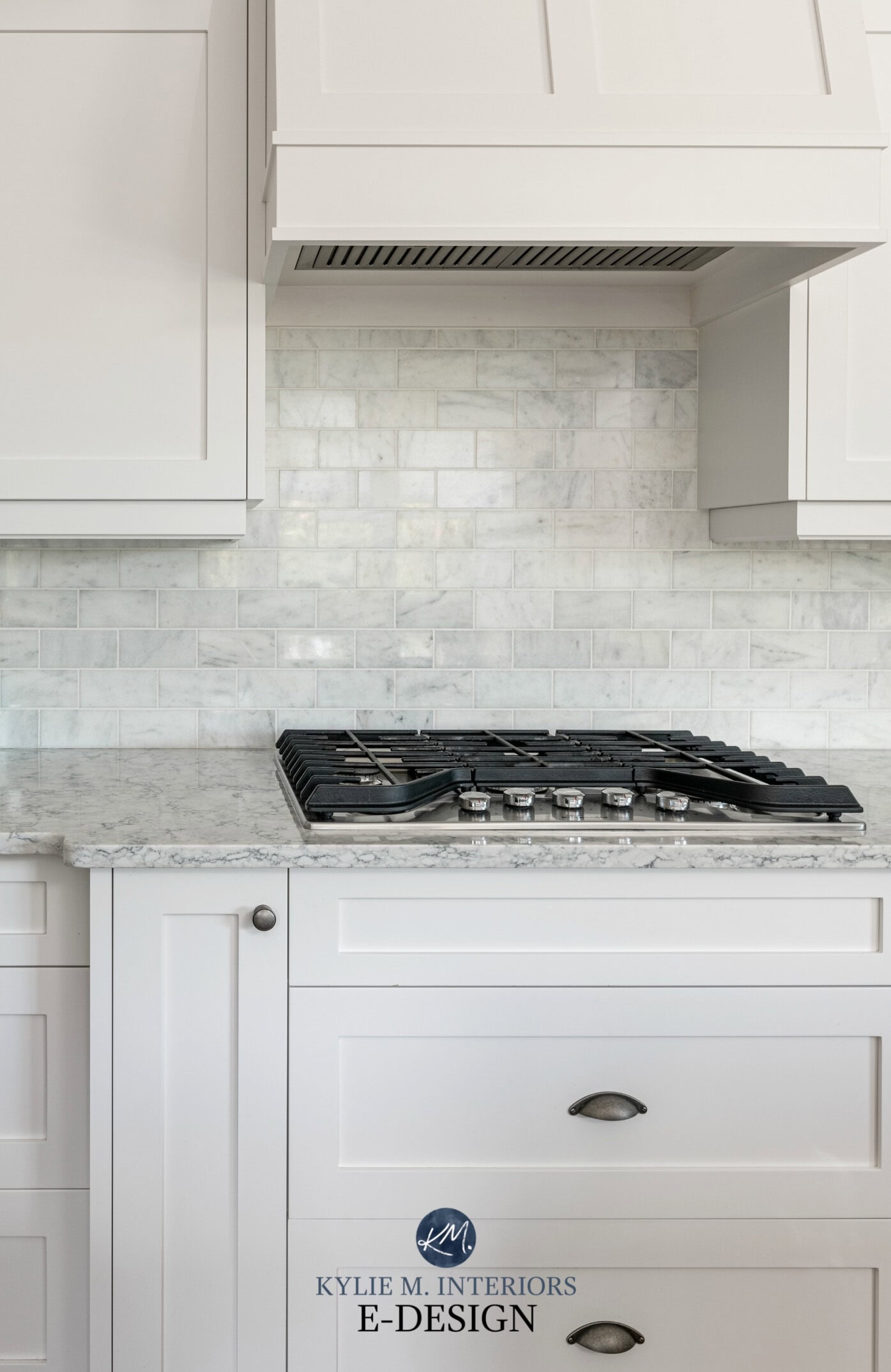 Sherwin Williams High Reflective White cabinets, marble subway tile backsplash, LG white quartz countertop. Kylie M Interiors Edesign, diy decorating ideas