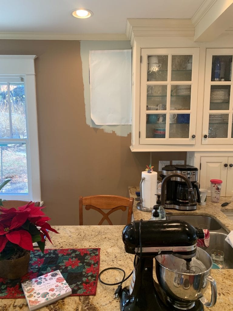 Benjamin Moore Sweet Bluette with cream cabinets, looks BAD.