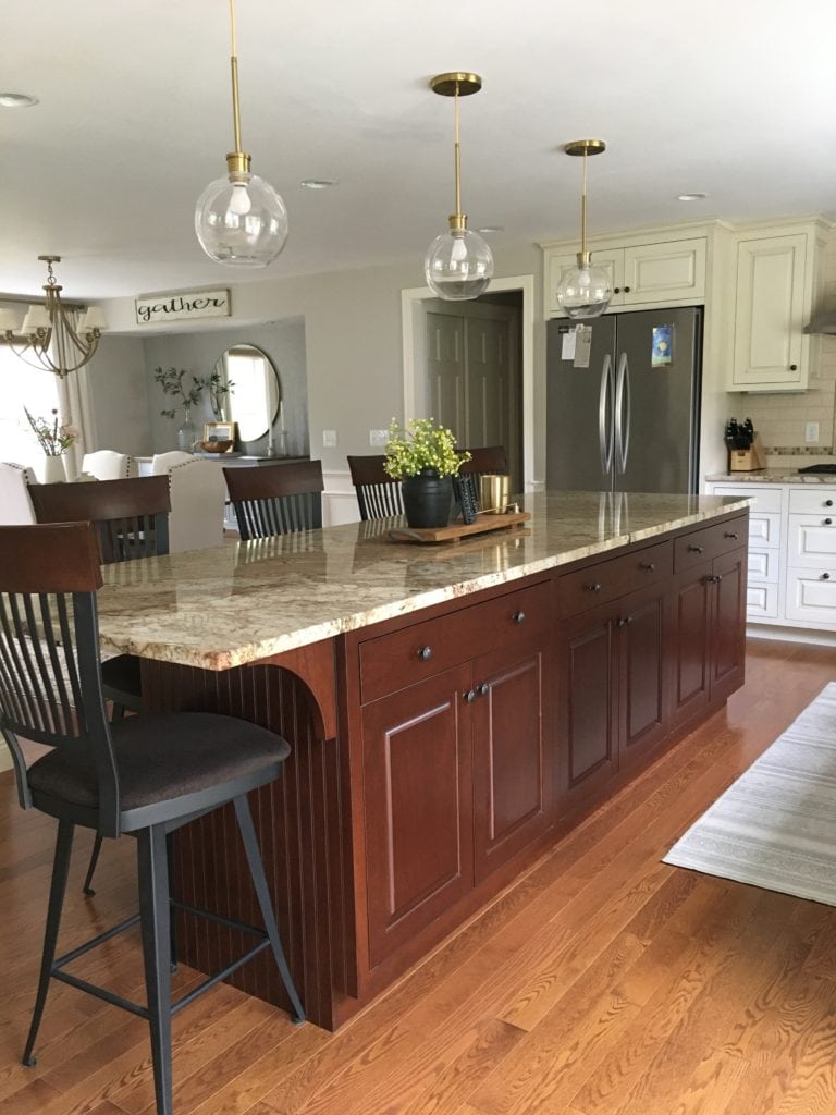 Kitchen island before paint with Kylie M Interiors edesign
