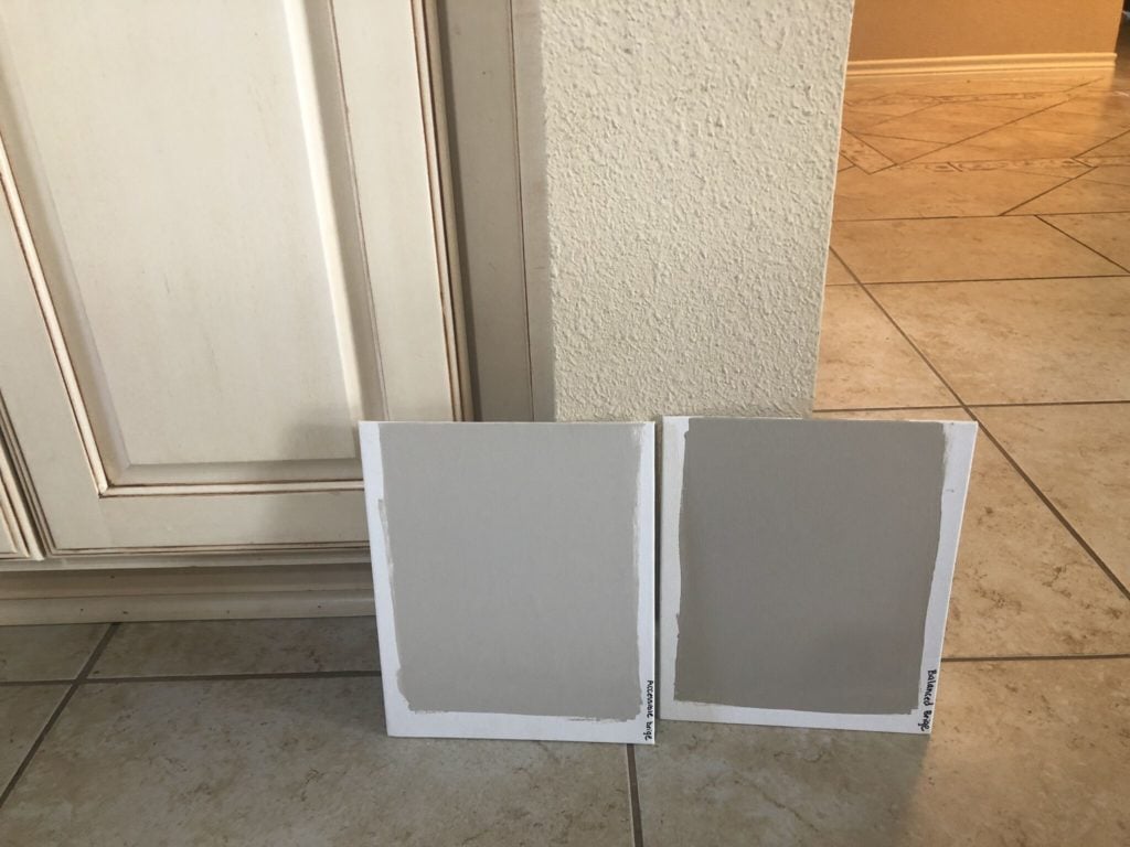 Sherwin Williams Accessible Beige & Balanced Beige with cream cabinets with glaze on them and beige tile floor. Kylie M Interiors Edesign
