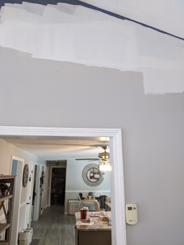 Sherwin Williams Knitting Needles sample paint with white trim