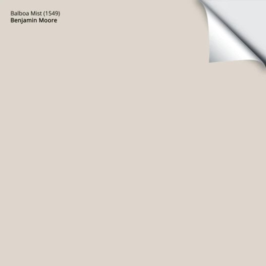 Best warm gray paint color, Benjamin Moore Balboa Mist samplize