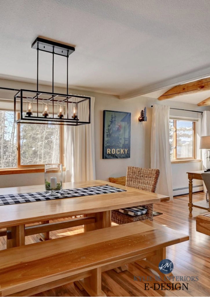 Rustic mountain style home with wood trim and floors, Benjamin Moore Edgecomb Gray walls paint colour, Kylie M Interiors Edesign, diy