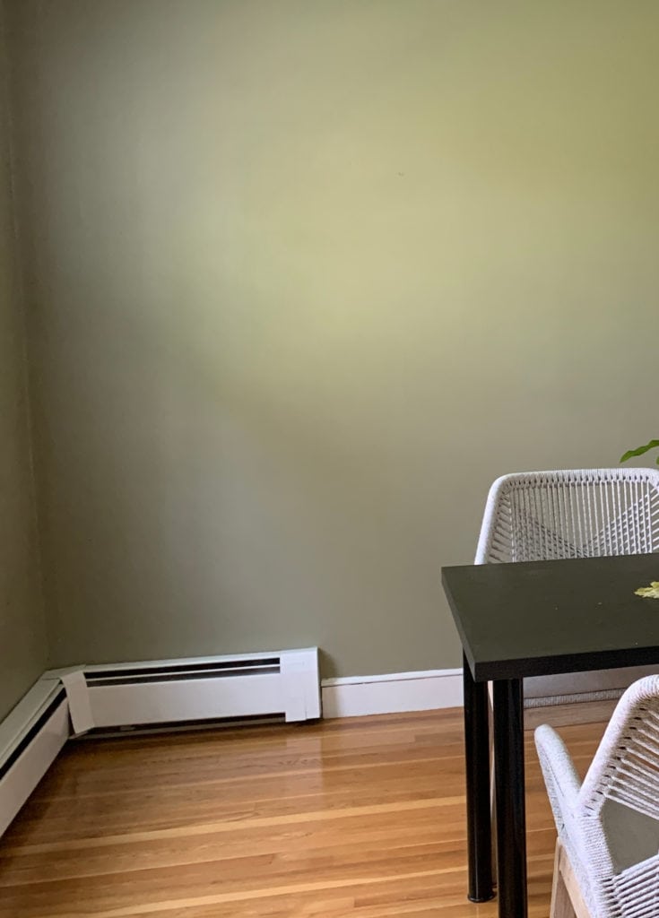 BENJAMIN MOORE DRY SAGE IN NORTH FACING ROOM WITH WOOD FLOOR