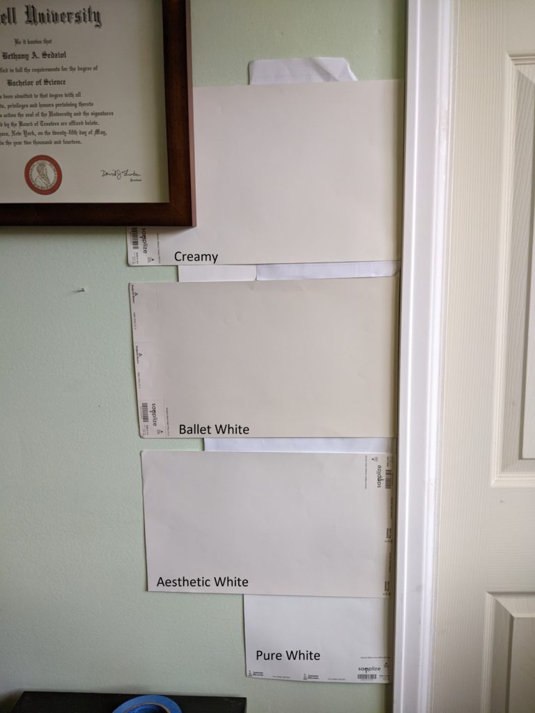 Benjamin Moore Ballet White, Sherwin williams Creamy, Aesthetic White, best neutral warm paint colours. Kylie M comparisons