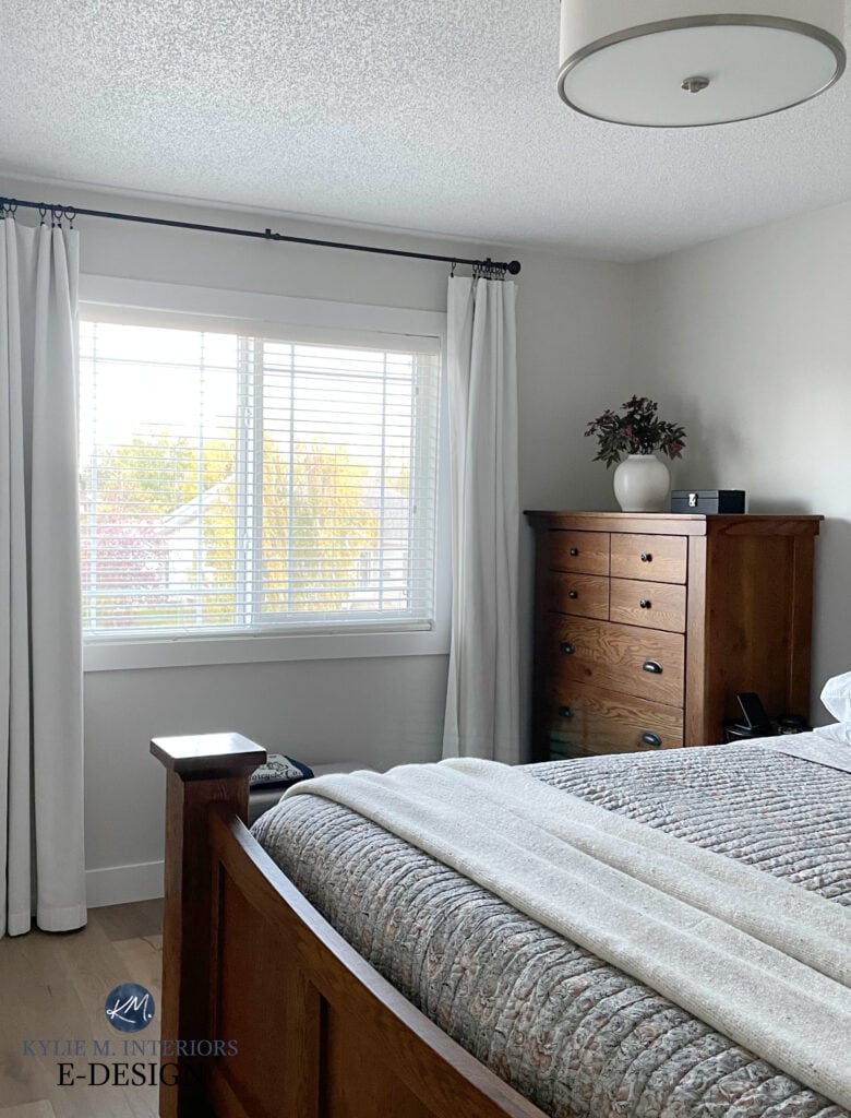 Benjamin Moore Classic Gray best warm gray taupe paint colour, dark wood furniture, bedroom. KYlie M