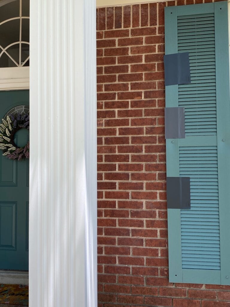 SHUTTERS OR FRONT DOOR WITH RED BRICK, CYBERSPACE, GRAY, CHEATING HEART, BEST PAINT COLOURS KYLIE M