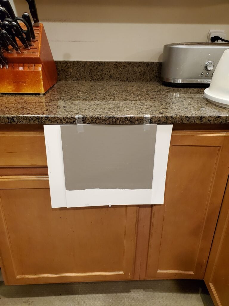 Where to place paint samples, Samplize, with countertops. Kylie M tips and ideas (1)