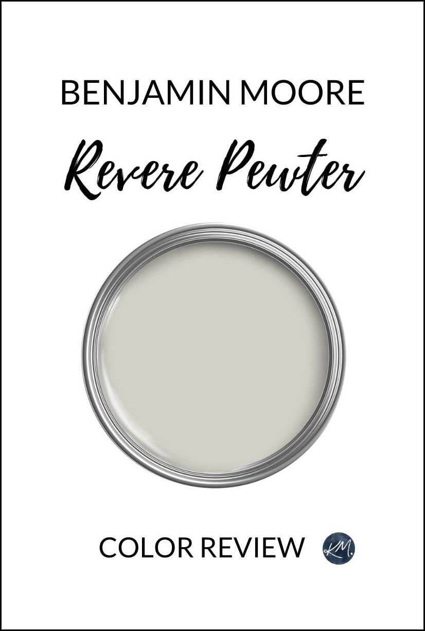 Benjamin Moore Revere Pewter paint color review, best warm gray greige paint color for walls, cabinets