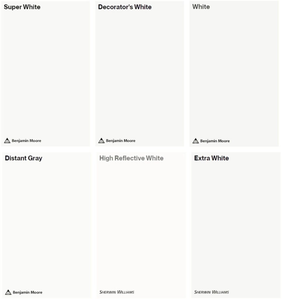 THE BEST COOL WHITE PAINT COLORS, SHERWIN, BENJAMIN, SAMPLIZE PEEL AND STICK AND KYLIE M INTERIORS EDESIGN