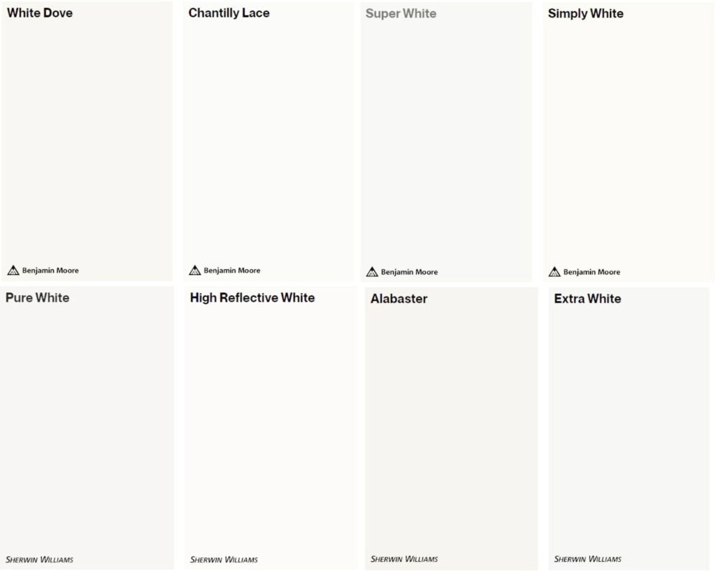 kylie m edesign, samplize peel and stick best white paint colors from benjamin and sherwin