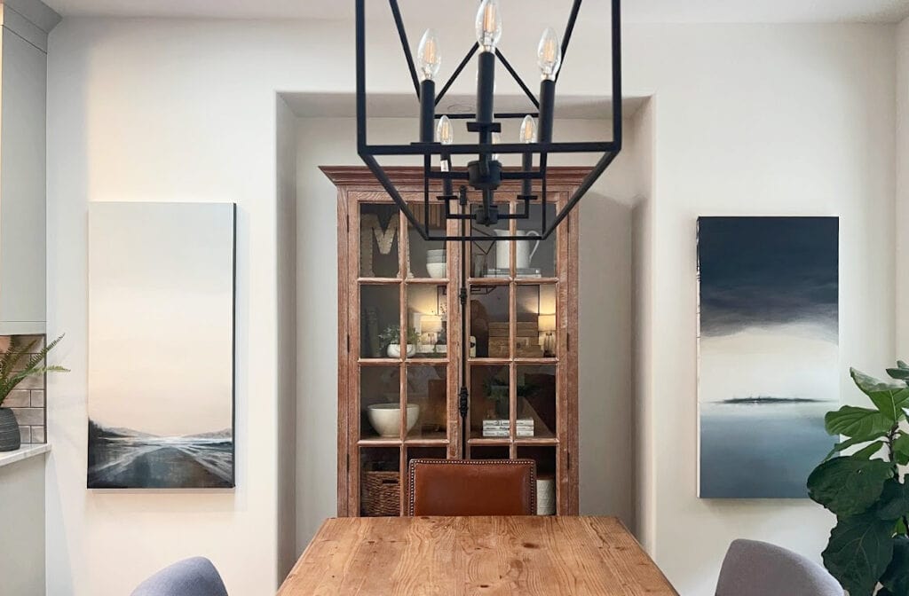 artwork by Ronei Faganello, dining room, Westcoast art, acrylic. Benjamin MOore White Dove walls (1)