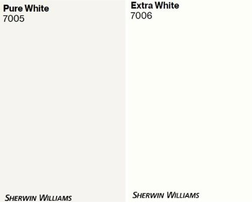 Sherwin Williams Extra White vs Pure White compare best white paint colors, peel and stick, Kylie M and Samplize