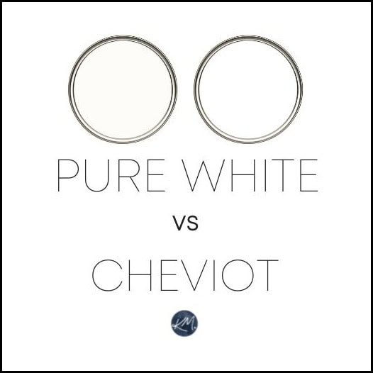 Sherwin Williams PUre White vs Emerald Designer Collection, warm white Cheviot. Best shades of white paint colors by Kylie M online consulting and Samplize