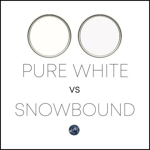 Sherwin Williams Pure White vs Snowbound, best shades of white paint colors. Kylie M interiors online consulting and Samplize peel and stick