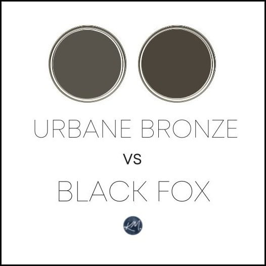 Similiarities between Urbane Bronze vs Black Fox, best greige paint colors. Kylie M Online Paint Color Consulting and samplize peel and stick