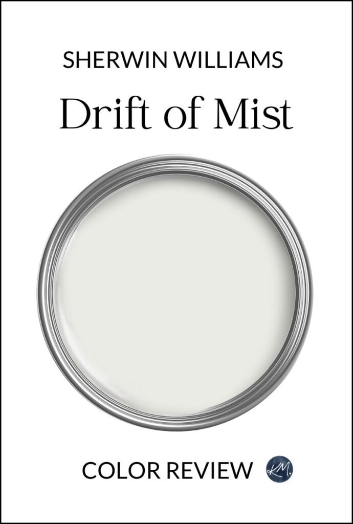 Paint color review of Sherwin Williams Drift of Mist off-white warm gray paint color. Kylie M Interiors online consulting
