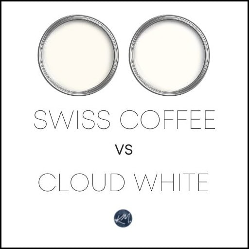 Comparing Benjamin Moore Swiss Coffee and Cloud White, which one is warmer, whiter and better. Kylie M Interiors