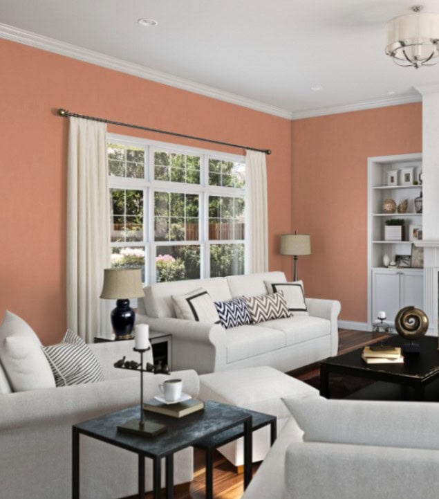 Sherwin Williams Persimmon in living room, Sherwin Williams