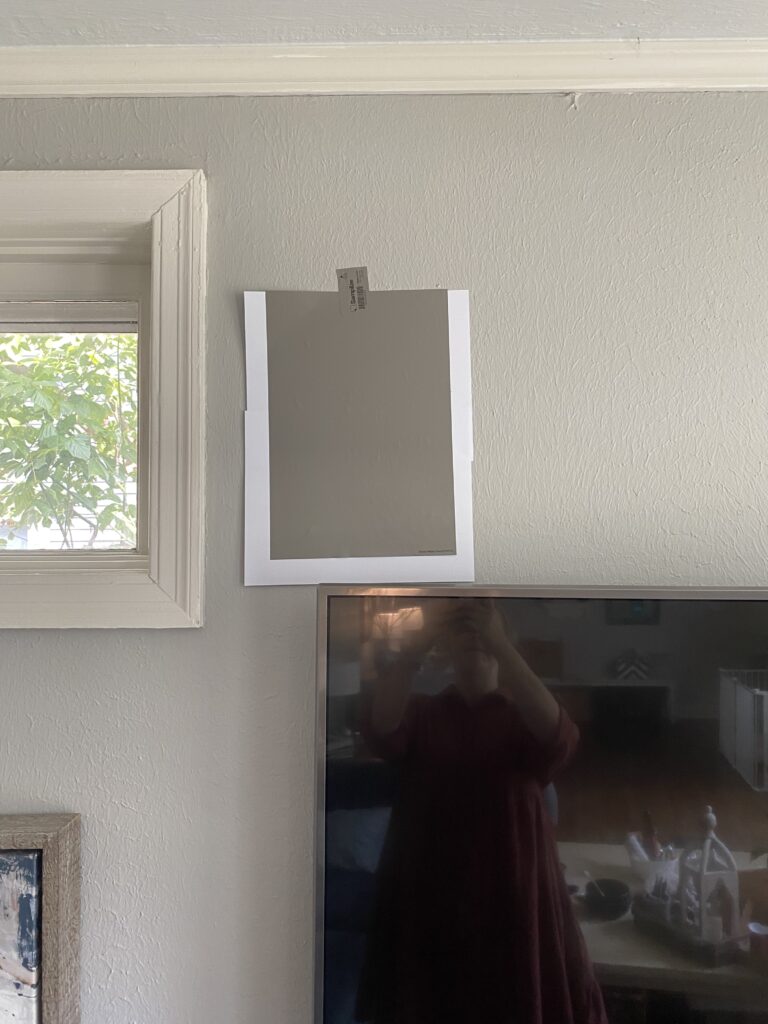 Sherwin Williams Dovetail samplize peel and stick, medium depth warm gray paint color