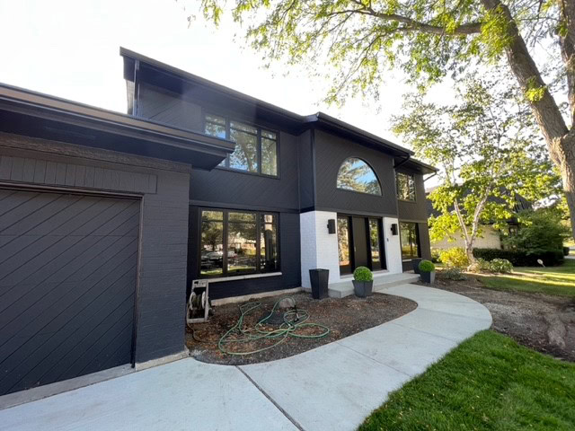 black panther body, tricorn black, gray tint around front door. Black exterior, black windows and trim.