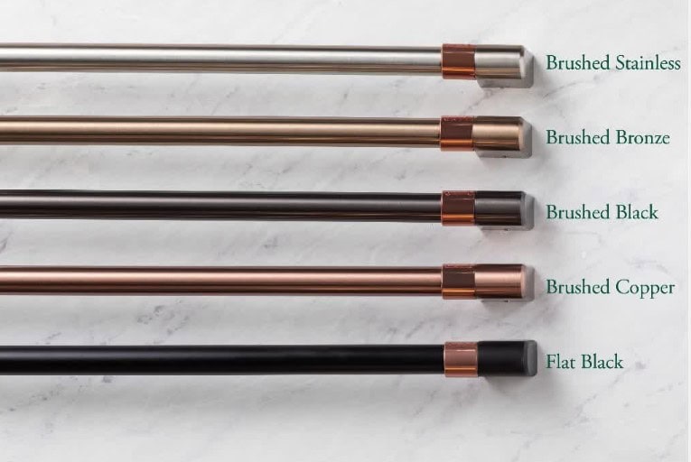 hardware metal handle finishes for ge cafe white including black, stainless, copper, bronze, black