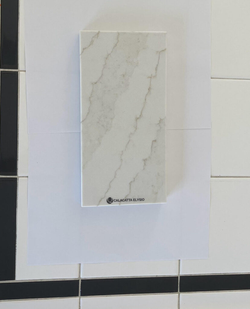Quartz MSI Calacatta Elysio white quartz countertop, warm beige tones, countertop trends for kitchens and bathrooms
