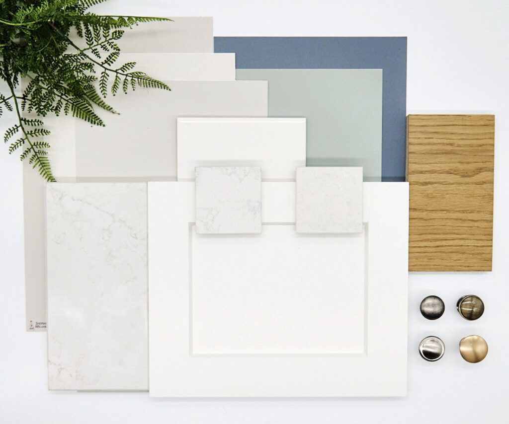 PALETTE 2 WHITE CABINET WHITE QUARTZ COUNTERTOP, SUBWAY TILE BACKSPLASH, WALL COLOR, CABINET PAINT COLOR. KYLIE M