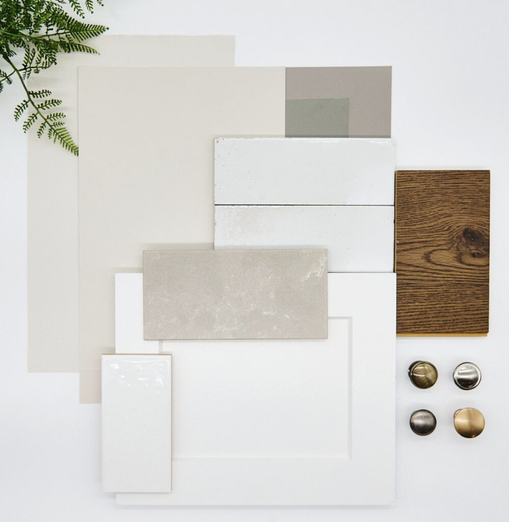 PALETTE 6 TAUPE GREIGE COUNTERTOP, SUBWAY TILE BACKSPLASH, WHITE CABINET PAITN COLOR, WALL COLOR, HARDWARE, KYLIE M