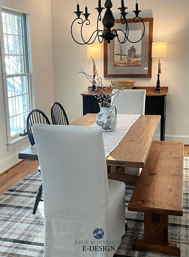 bENJAMIN MOORE WHITE DOVE WALLS, CEILINGS, TRIMS, MODERN FARMHOUSE DINING ROOM, KYLIE M