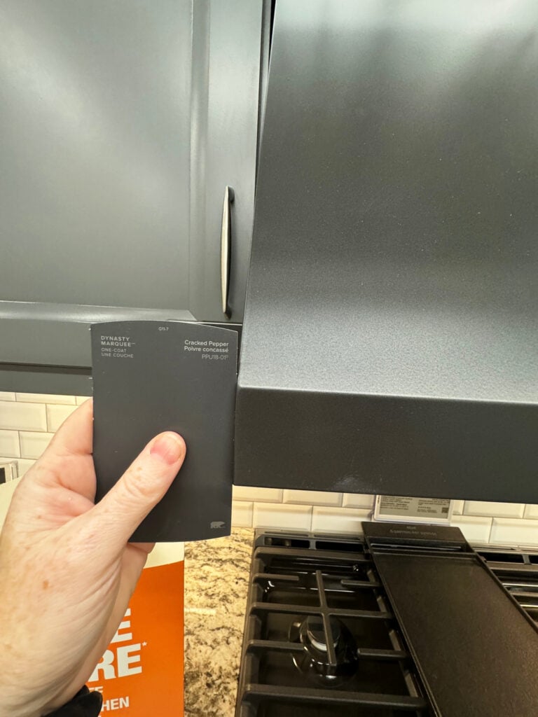 Behr Cracked pepper paint color for Cafe Black matte fridge, range, dishwasher and appliances
