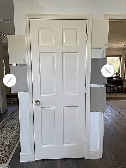 Cream trim, Sherwin Williams Antique White trim and door, cream off white, paint colors that go with and update this shade for walls. Wood floor